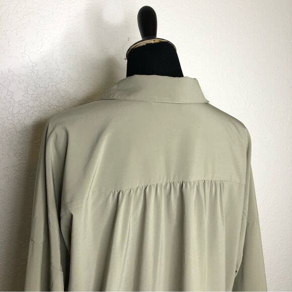 Soft Surroundings sage green khaki drawstring hem button down top size Medium - Picture 10 of 15